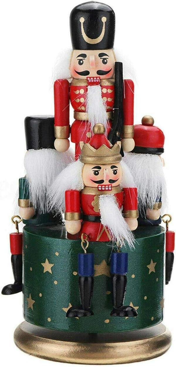 20cm Wooden Musical Nutcracker Soldier Christmas Ornament with Clockwork Movement image 4