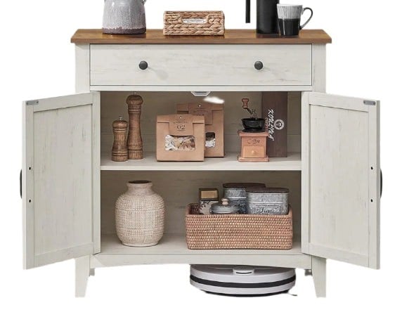 Modcraft Farmhouse Sideboard Cabinet, Rustic White and Honey Brown, 80 x 40 x 80 cm, Storage Unit with Drawer,