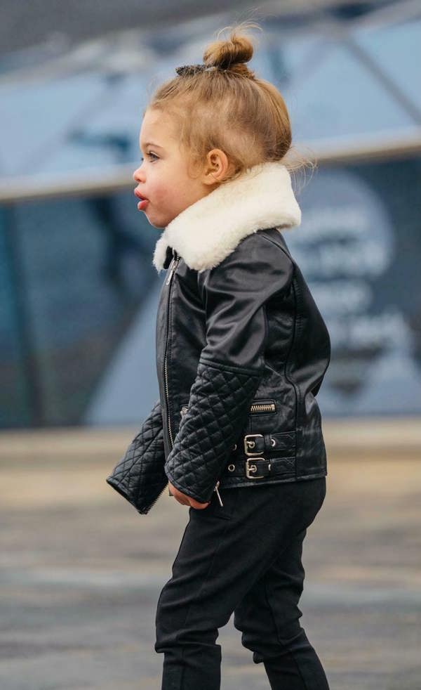 Infinity Leather Kids Jackets Girls 100% Leather Detachable Collar Biker Jackets (3-13 Years)
