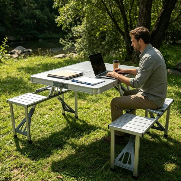 Gr8 Garden Aluminium Folding Picnic Table & Chairs Set Portable Outdoor Camping Bench