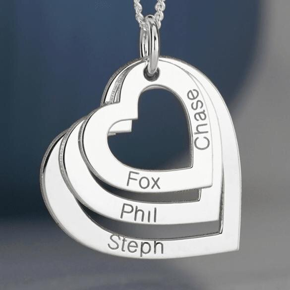 Christopher James of London Sterling Silver Triple Heart Personalised Family Necklace
