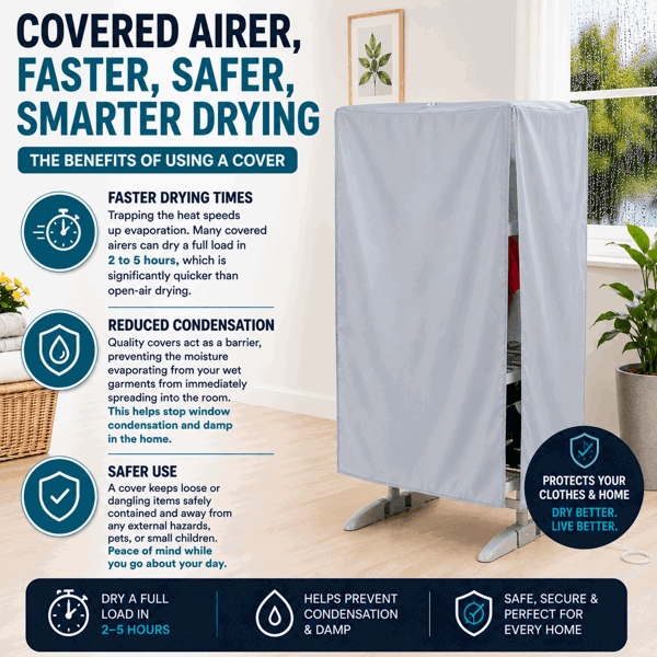GlamHaus 4 Tier Heated Clothes Airer with Cover 300W Digital