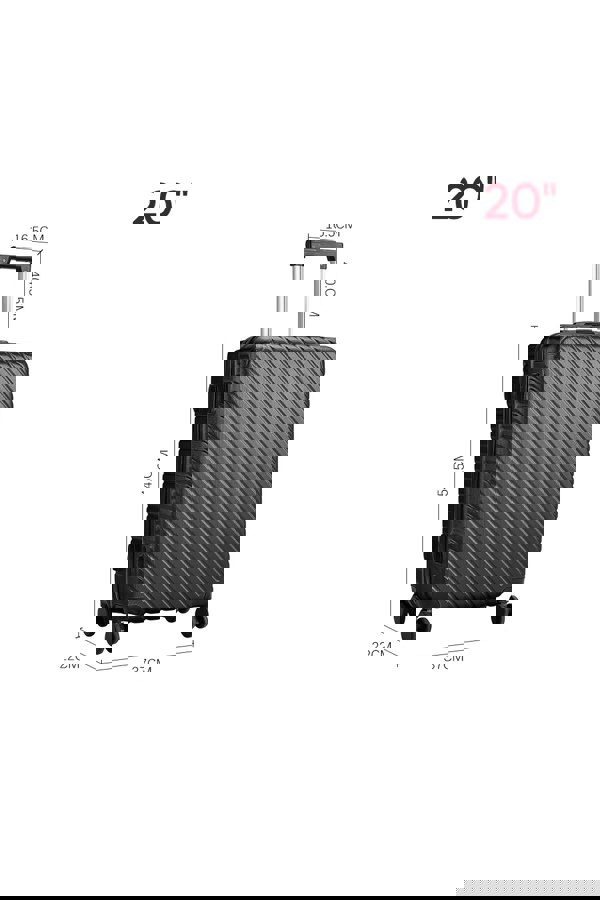 Living and Home Set of 3 Lightweight Hardside Travel Suitcase with Spinner Wheels, Black