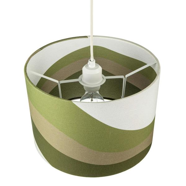 Olive Green Linen Fabric Lamp Shade with Inner and Outer Wavy Design Image 3