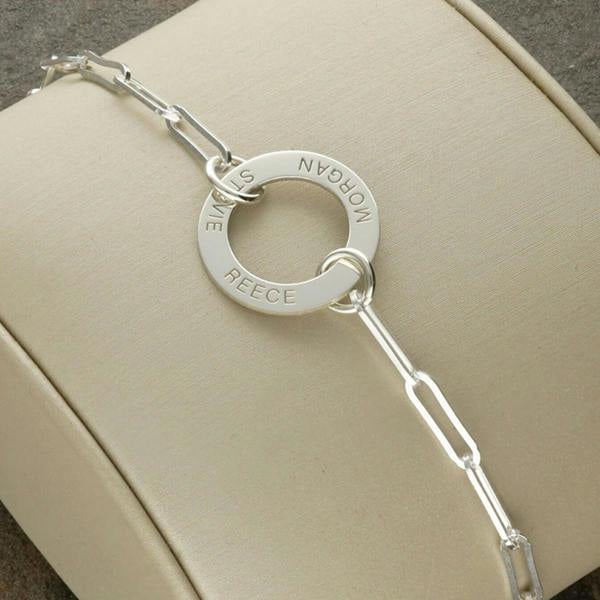 Sterling Silver Paper Clip Link Necklace With Engraved Ring - Love Silver Jewellery