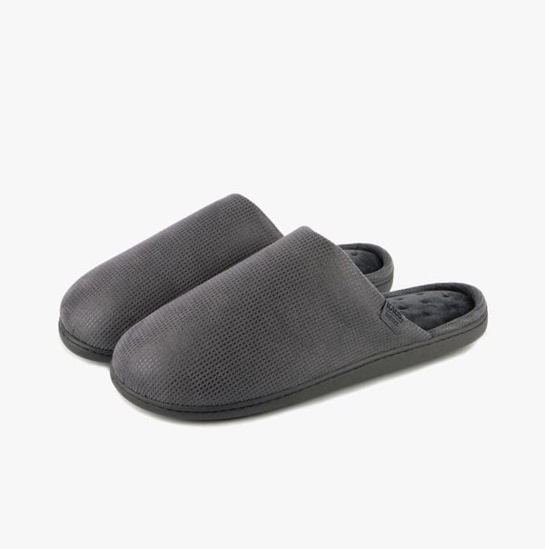 Totes Isotoner SQUARE PATTERNED SMART MULE Mens Mule Slippers Grey