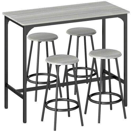 Wyld Haus Finani Wooden Grey And Black 5 Piece Industrial Bar Table And Stool Set