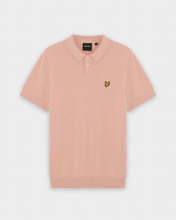 Lyle & Scott Cotton Short Sleeve Mens Knitted Polo - Y120 Pink Grapefruit | CHO | Designer Mens Short Sleeve Polo Shirts