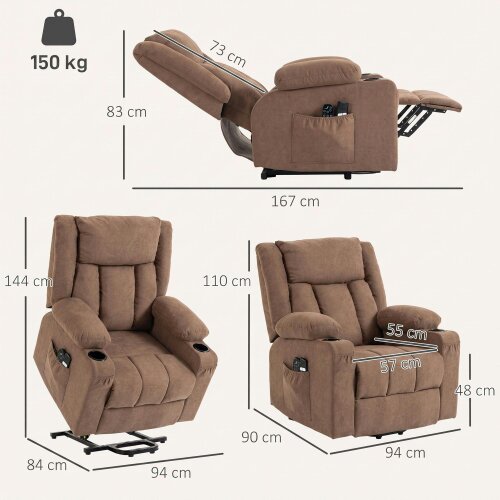 HOMCOM Dual Motor Recliner Chair Power Lift Chair w/ Massage Heat, Brown