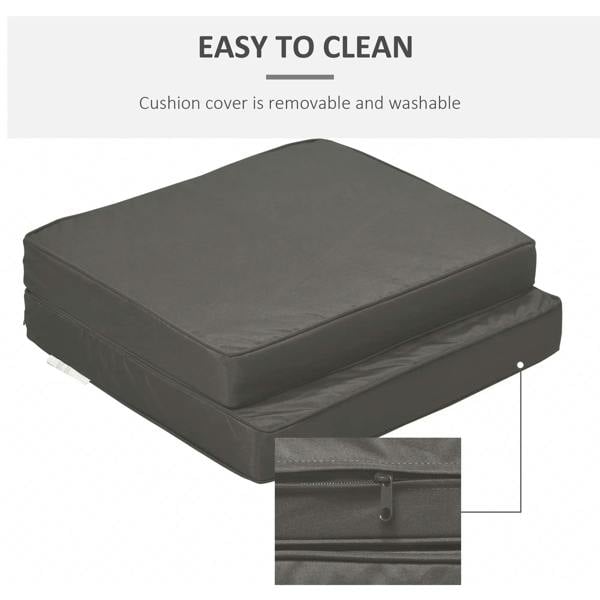 Dark gray cushion with removable cover shown by close-up zipper detail