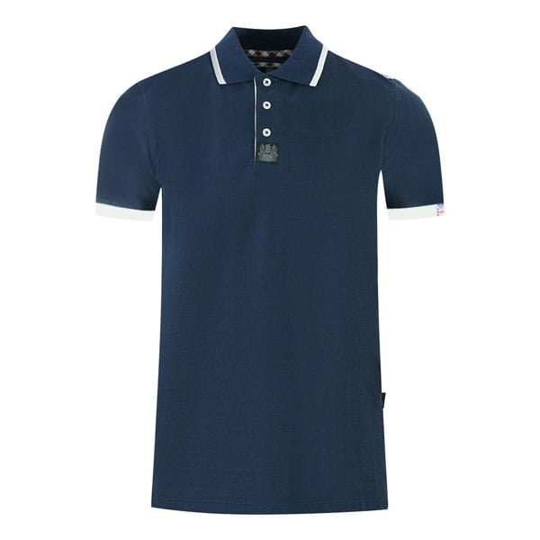 Aquascutum Branded Shoulder Tipped Polo Shirt - Navy Blue