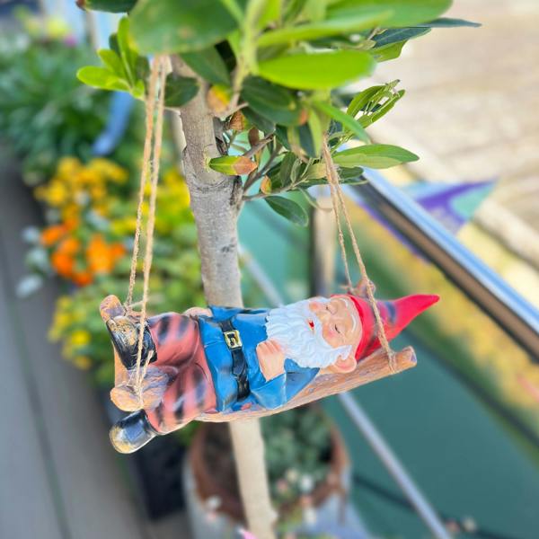 Farmwood Sleeping Gnome in a Hammock Hanging Garden Ornament