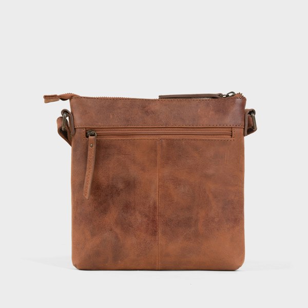 Assots London 'RUE' Distressed Tan Real Leather Crossbody Bag