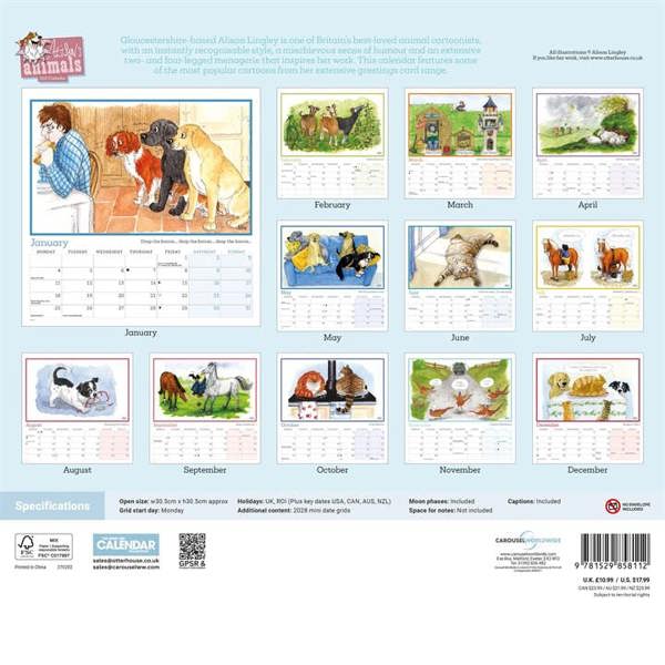 Alison's Animals Calendar 2027, Wall Calendars, Month To View, Animals, Gift