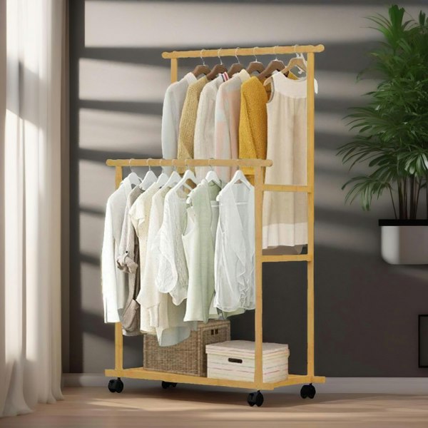 Rafaelo Mobilia Bamboo 4-in-1 Open Wardrobe With Hanging Rails