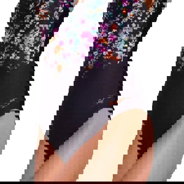 Zoggs Dream Adjustable Classicback swimsuit in black with vibrant floral multi pattern