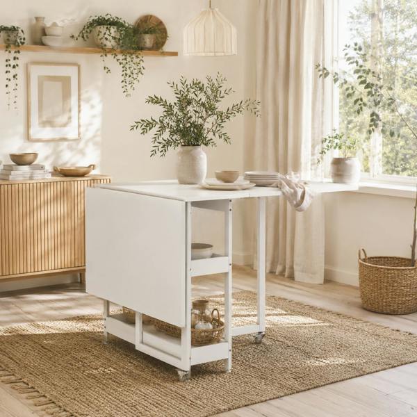 Wyld Haus Luloso Wooden White Drop Leaf Dining Table Seating 4