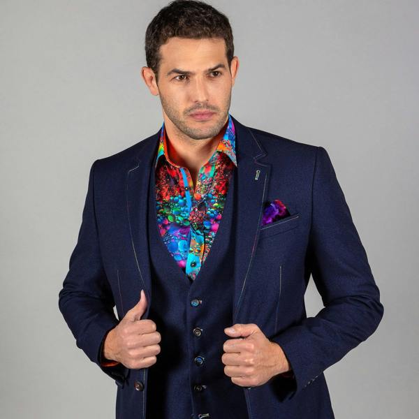 SIGNATURE FITTED JACKET WITH MULTICOLOUR STITCHING – Premium Men's Patterned Shirt by Claudio Lugli | Bold Design, Tailored Fit, Best Printed Shirts