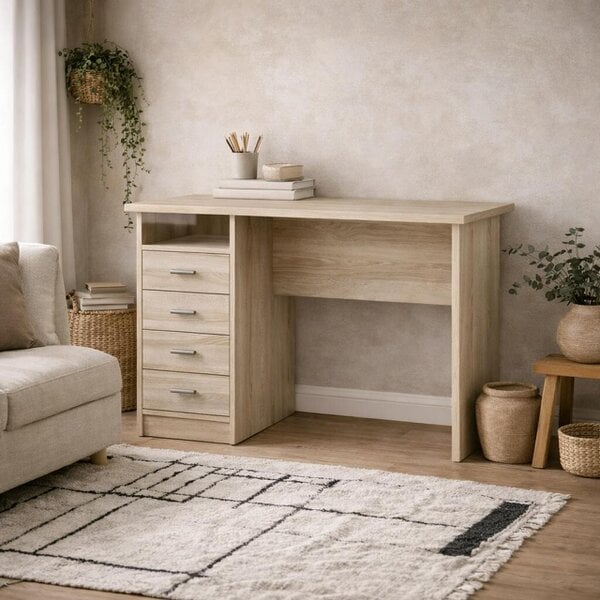 Wyld Haus Billabong Natural Oak Wood 4 Drawer Office Desk