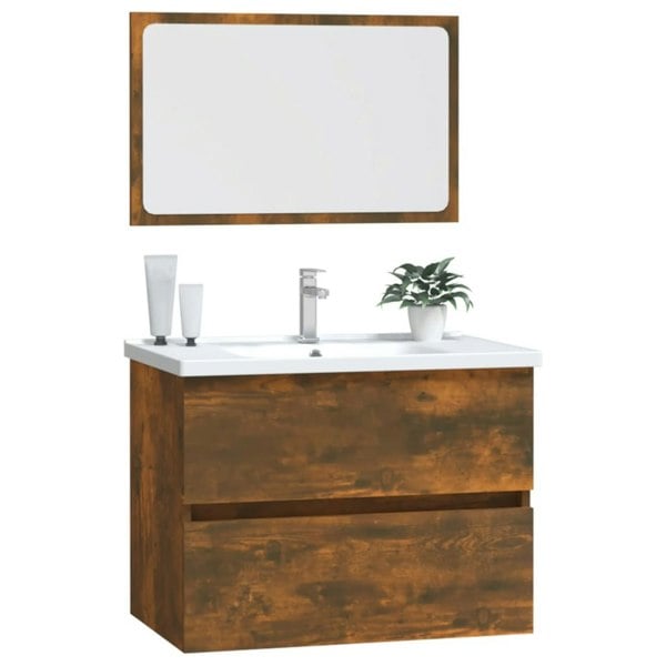 Berkfield 2 Piece Bathroom Furniture Set Smoked Oak Engineered Wood