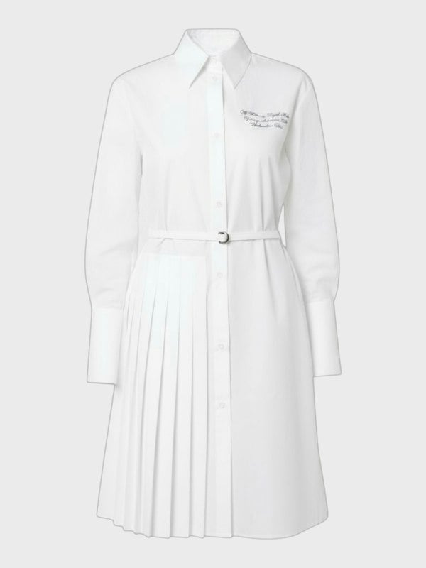 Off-White Plisse Script Logo Poplin Shirt Dress White
