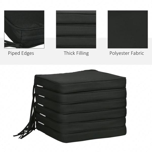 Black seat cushion pad with piped edges, thick filling, and polyester fabric look.