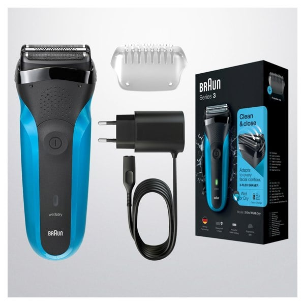 Braun Series 3 310 Electric Shaver, Wet & Dry Razor for Men - Black/Blue