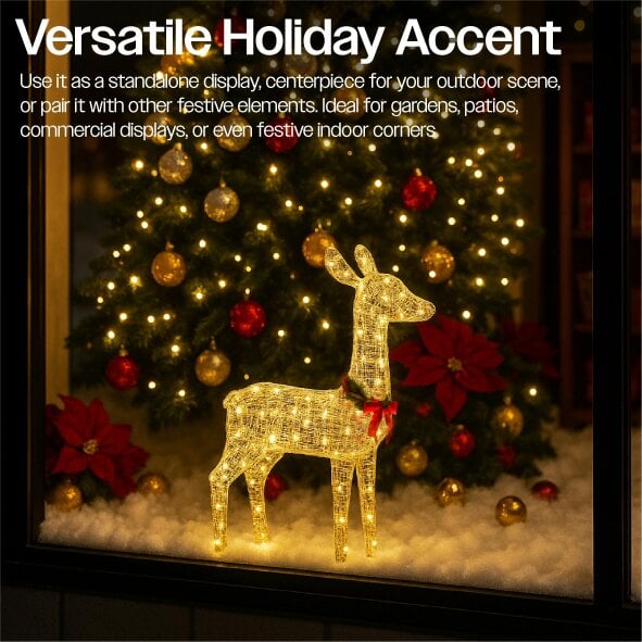 Scotts of Stow Xmas Haus 74CM Gold Rattan LED Christmas Festive Holiday Deer