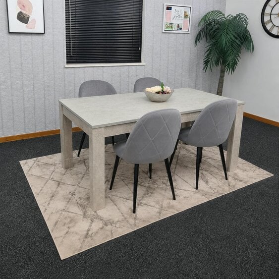 Kosy Koala Light Stone Grey Effect Dining Table Set with 4 Grey Velvet Chairs, 140x80x75cm