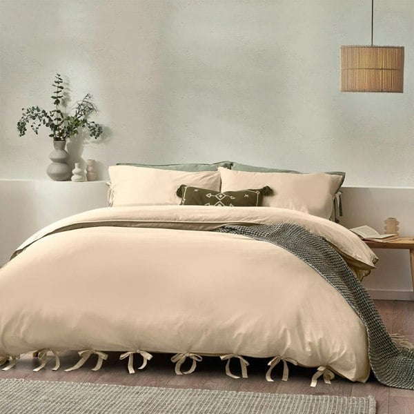 Yard Mallow Tie Detail Cotton Bow Duvet Cover Set - Linen