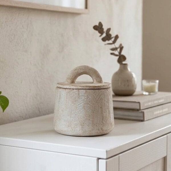 Garden Greatness Contemporary Cement Storage Pot with Lid