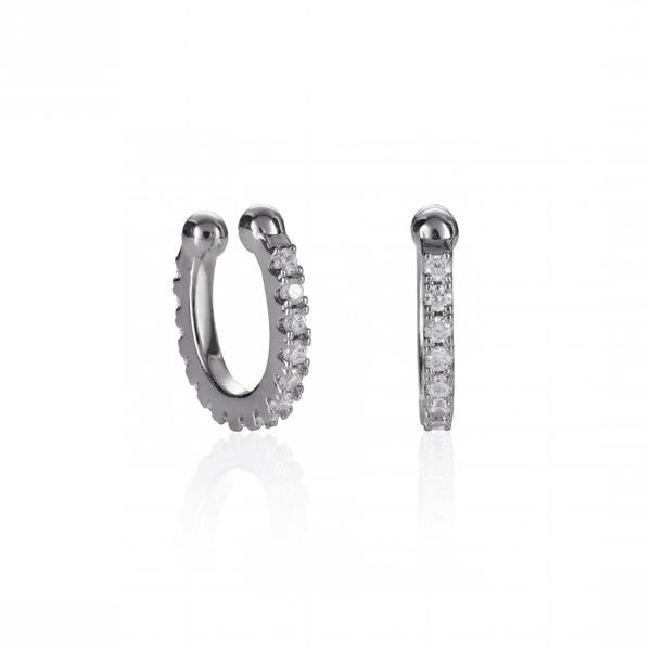 Pair of Silver Ear Cuff Earrings with Cubic Zirconia Stones - namana.london
