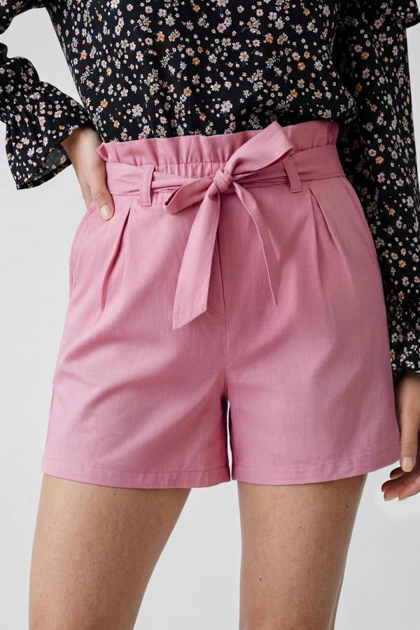 ENORSIA Cotton Stretch Comfort Fit Paperbag Shorts
