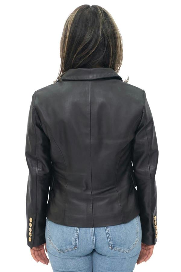 Infinity Leather Womens Leather Military Blazer Jacket-Aalborg