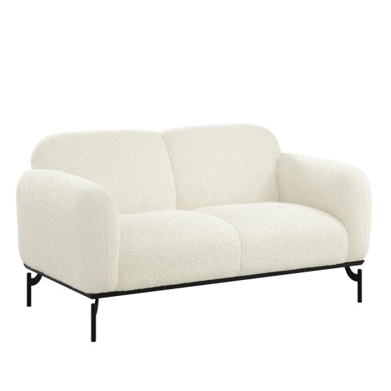 Wyld Haus Samba White Boucle Teddy 2 Seater Sofa Black Metal Legs
