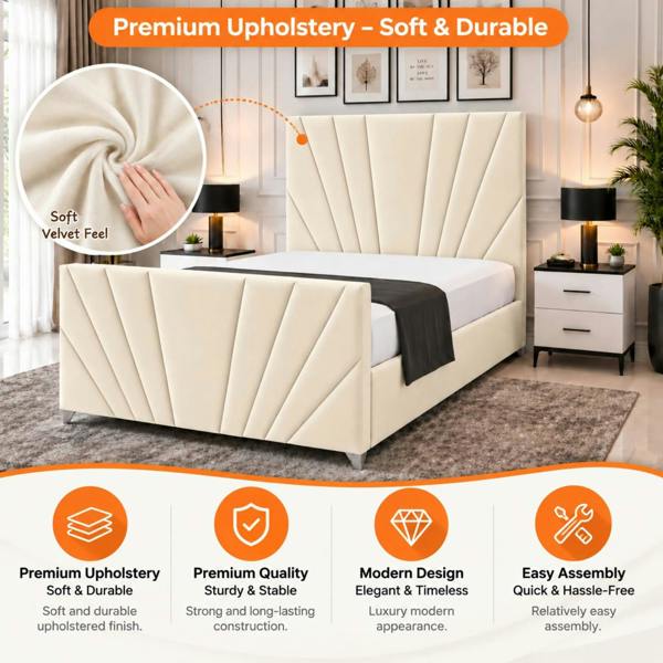 Paradise Beds Novelle Upholstered Bed Frame with Matching Headboard and Footboard