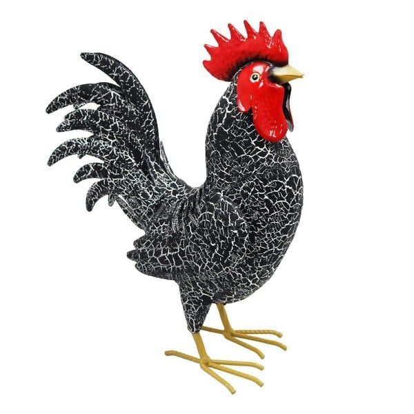 EDH Door Hardware Large Metal Black Cockerel (44cm x 16cm x 36cm) – Handcrafted Rustic Rooster Garden Ornament Farmyard Statue