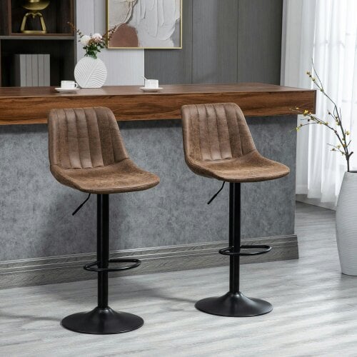 Wyld Haus Rafava Faux Leather Brown Adjustable Breakfast Bar Chairs Set Of 2 With Upholstered Seats