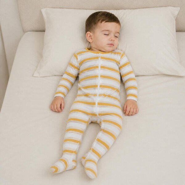 Mini Cuddles Striped Sleepsuit (Mustard & White)