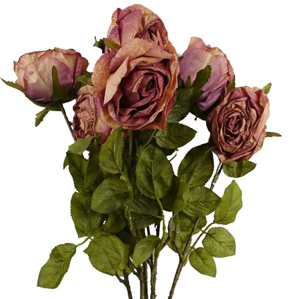 Leaf Pack of 6 x 70cm Artificial Dark Pink Rose