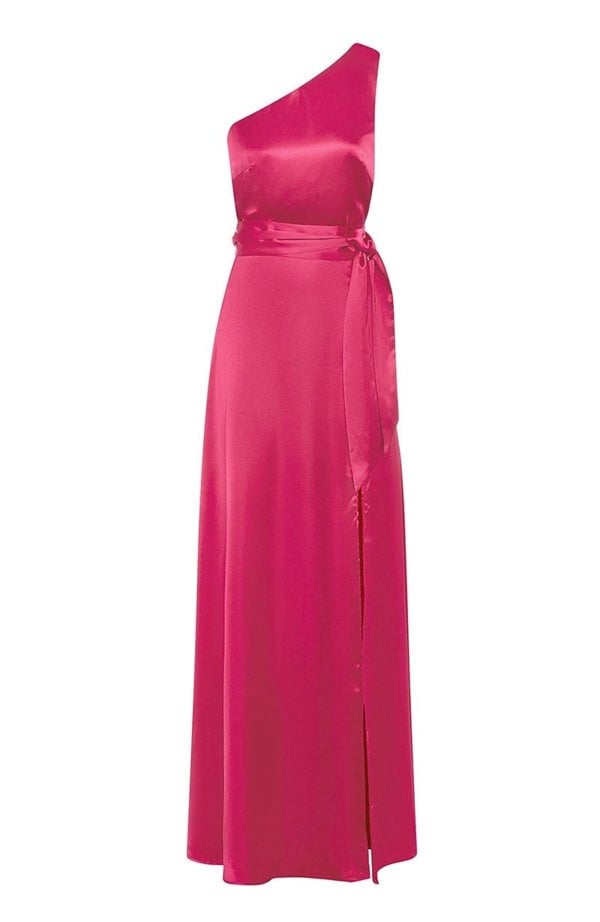 Rewritten London Porto Dress in Hot Pink Satin