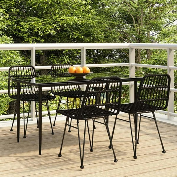 Berkfield 5 Piece Garden Dining Set Black Poly Rattan