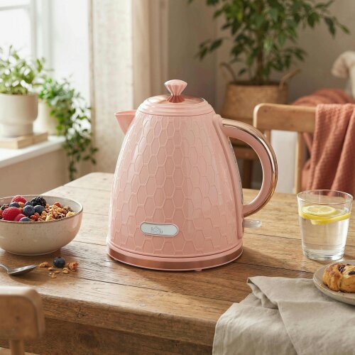 HOMCOM Electric Kettle, Fast Boil, 1.7L, 3kW, Auto Shut-off - Light Pink - Plastic, Stainless Steel - 1