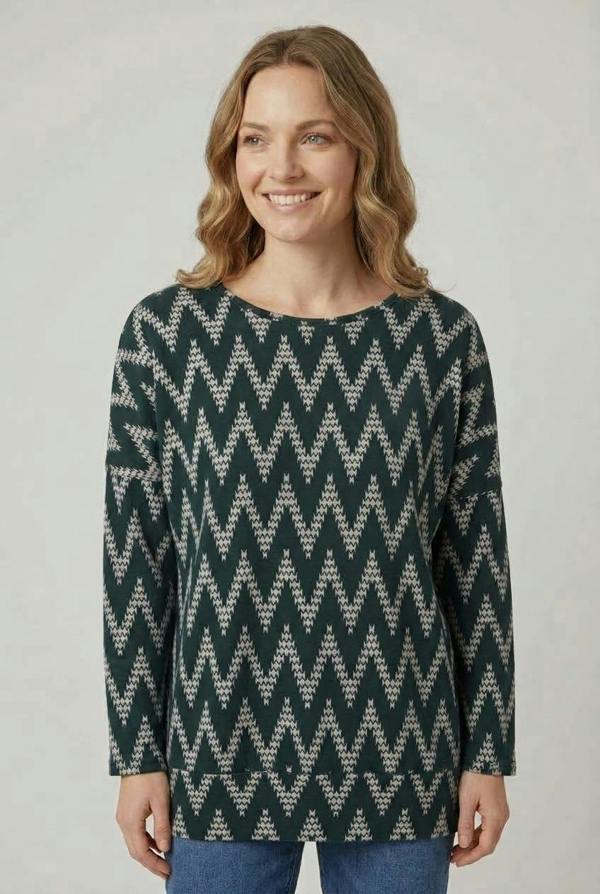 Green | Chevron Print Long Sleeve Tunic Top