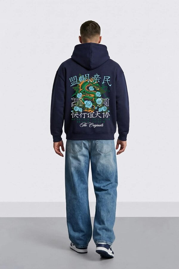London Attitude Relaxed Fit Dragon Graphic Hoodie