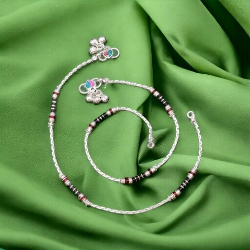 The Colourful Aura Black Red Enamel Pipe Silver Plated Asian Indian Payal Anklet
