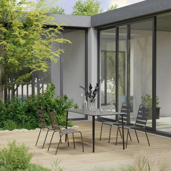 Berkfield 5 Piece Garden Dining Set Steel Dark Grey