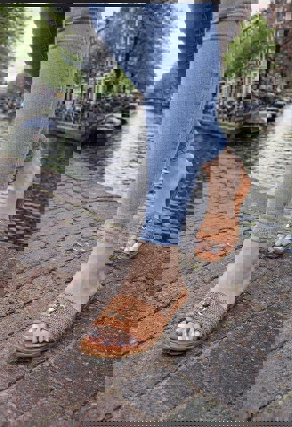 Trendy Trotters Women’s Tan Slider Sandals with Toggle Detail - Flat Summer Slip-On-Shoes