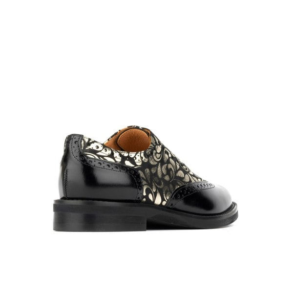 Embassy London Vivienne - Black & Petals - Women's leather oxford shoe with wingtip and brogue details