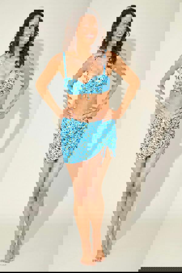 Blue Leopard Ruched Swim Skirt